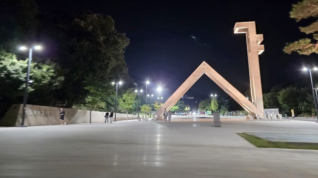 The main gate of Seoul National University at night